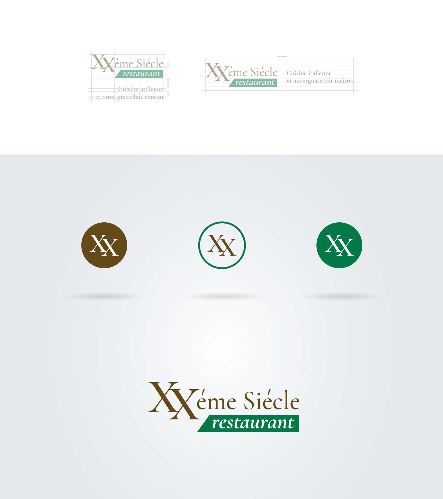 logo per ristorante professionale con insegna e icone social